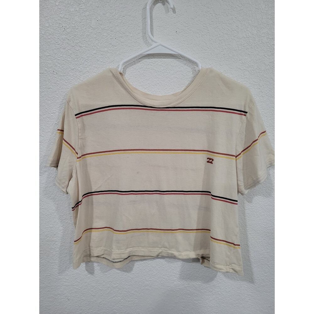 Billabong Women's Striped Crop T-Shirt size XS Cream Red Yellow #13
